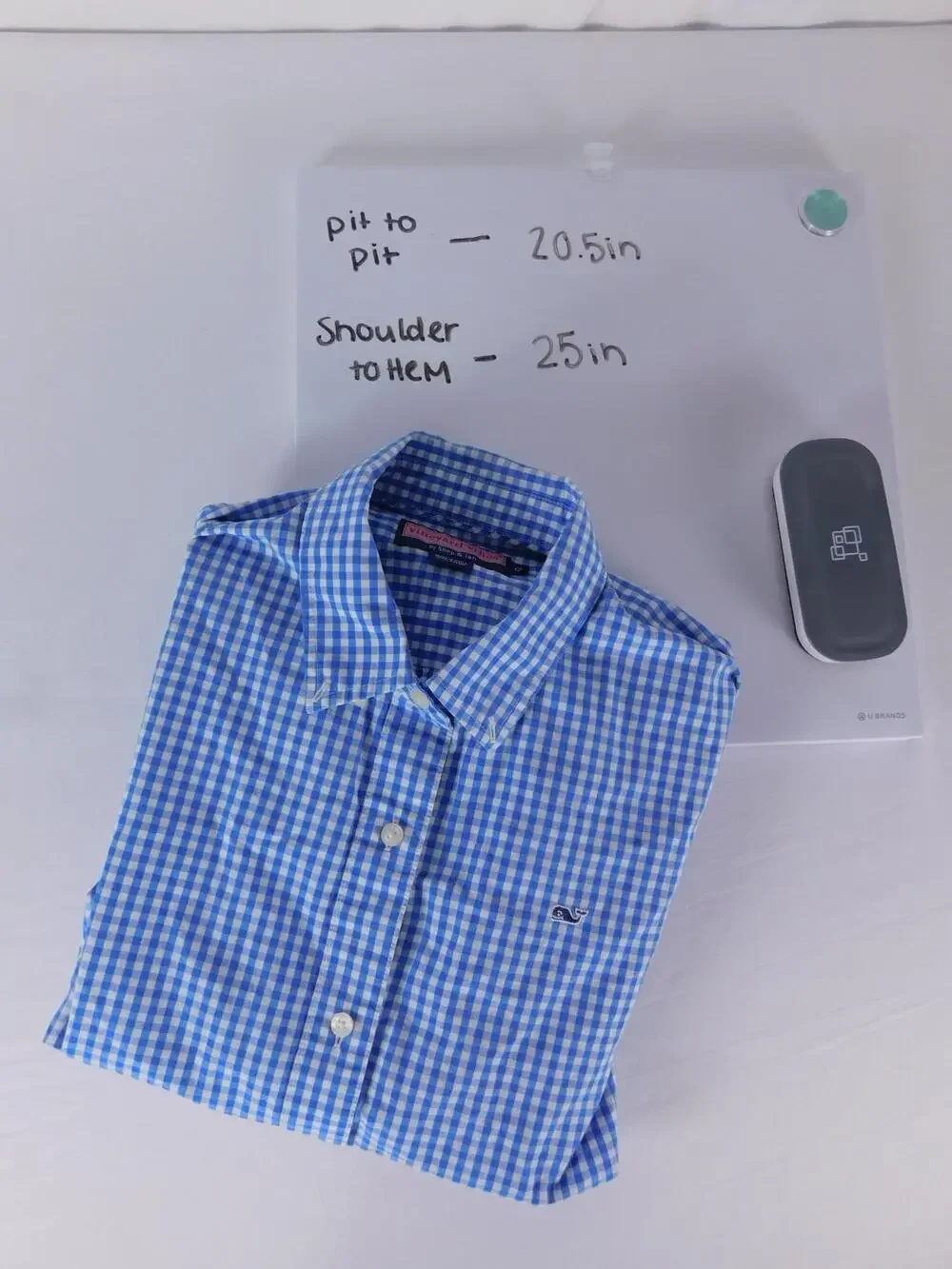 Vineyard Vines Shirt Boys 12 Blue Gingham Long Sleeve Button Down Logo